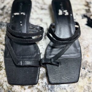 Open Edit Kittten Heel Black‎ Strappy Women's Sandals
